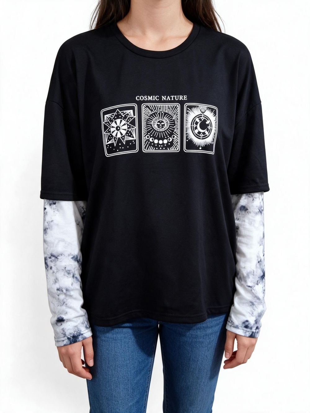 New SHEIN Cosmic Nature Graphic Long Sleeve Shirt Oversized Small